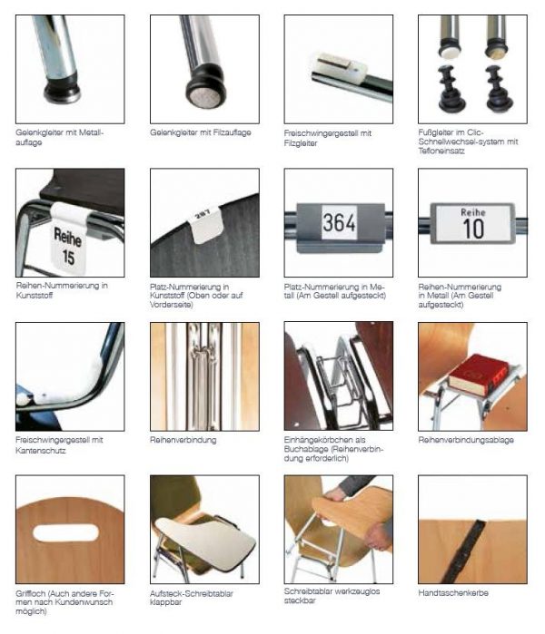 Seminarstühle Holzsitzschale, Uebersicht des Zubehoers