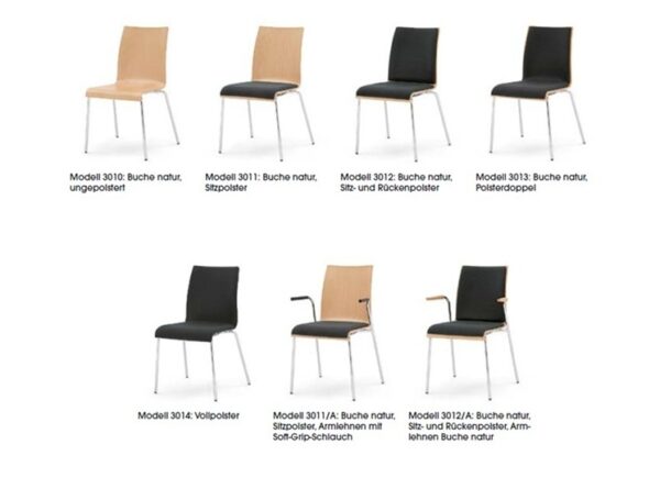 BSC301 Stuhl mit Holzsitschale, Polstervarianten BSC301 Stuhl mit Holzsitschale, Polstervarianten