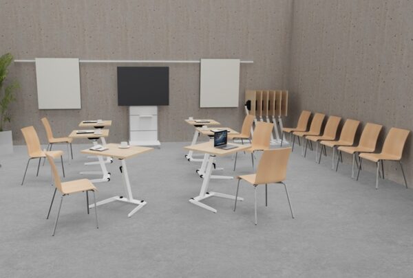 Seminarstuhl BSC30 mit Holzsitzschale am Seminareinzeltisch und als Reihenbestuhlung Seminarstuhl BSC30 mit Holzsitzschale am Seminareinzeltisch und als Reihenbestuhlung