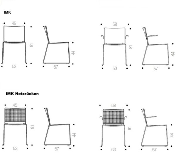 Kufengestellstühle Modellübersicht und -Masse