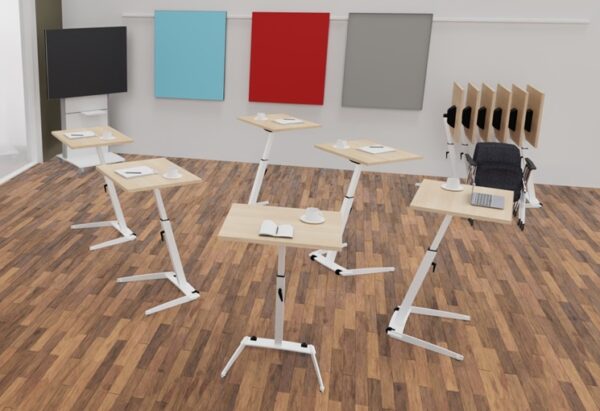 Seminartische, Steh-Sitz Funktion, staffelbar und klappbar Seminartische, Steh-Sitz Funktion, staffelbar und klappbar